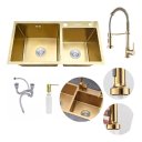 Ver imagem 1 de Kit Cuba Pia Gourmet Dupla Cozinha Aço Inox e Torneira Flexivel Brinovar