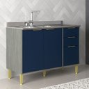 Ver imagem 1 de Balcão de Cozinha para Pia 120 Cm Domus 2 Portas 3 Gavetas Silver/royal - Hecol Móveis
