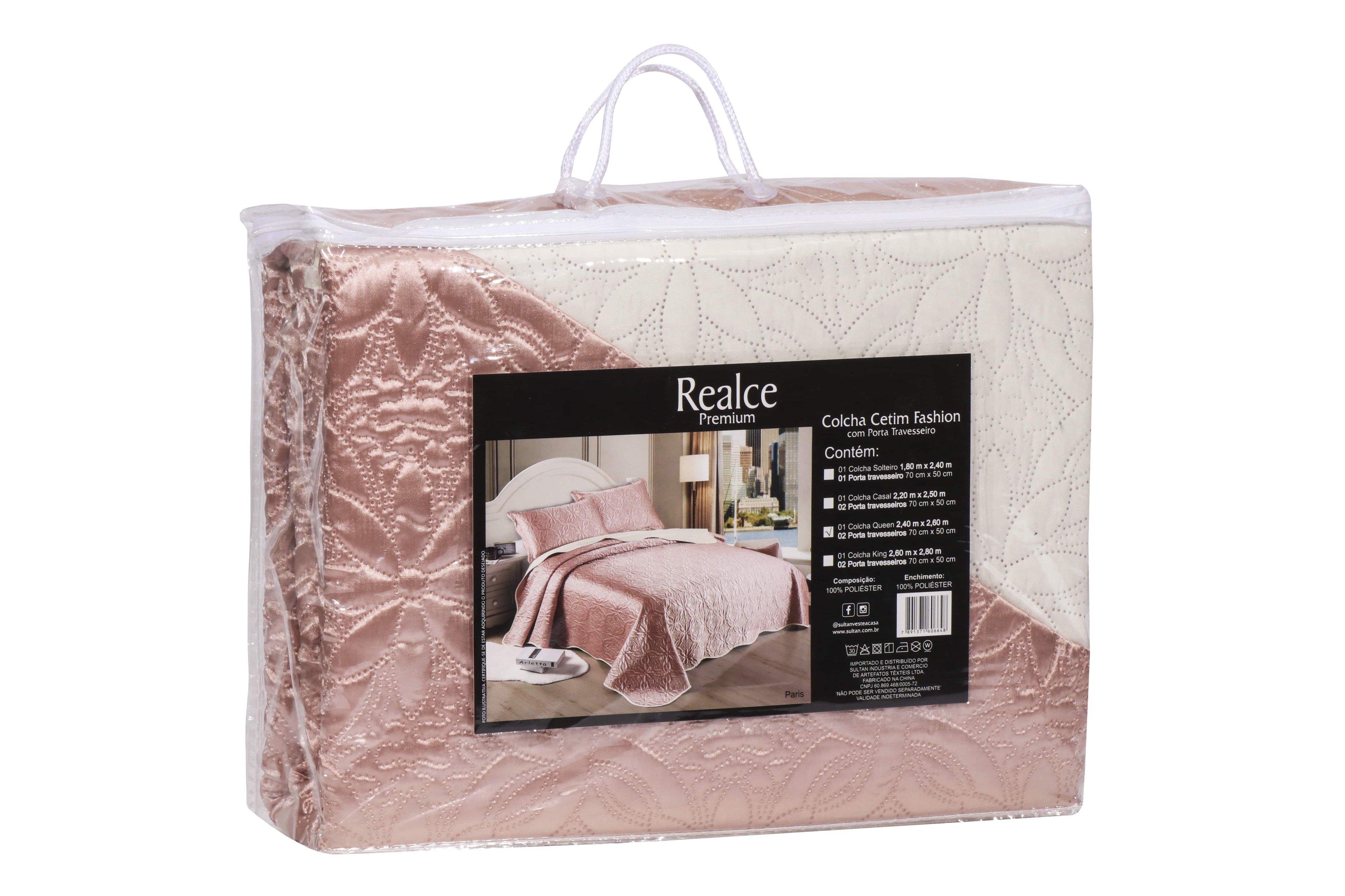 Colcha De Cetim King Size Com Porta Travesseiro Fashion Luxo:Rosa - 3