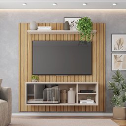 Painel Ripado Para TV Bordeaux Buriti Off White - 2 Painel Ripado Para TV Bordeaux Buriti Off White - 2