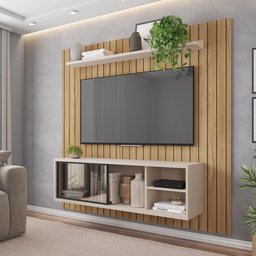 Painel Ripado Para TV Bordeaux Buriti Off White - 1 Painel Ripado Para TV Bordeaux Buriti Off White - 1