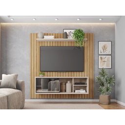 Painel Ripado Para TV Bordeaux Buriti Off White - 6 Painel Ripado Para TV Bordeaux Buriti Off White - 6