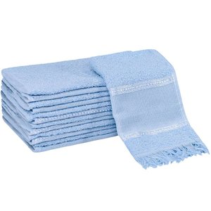 Kit 12 Toalhas Social Bordar Ponto Cruz Escola de Mão Perfeito Estilo Azul Claro
