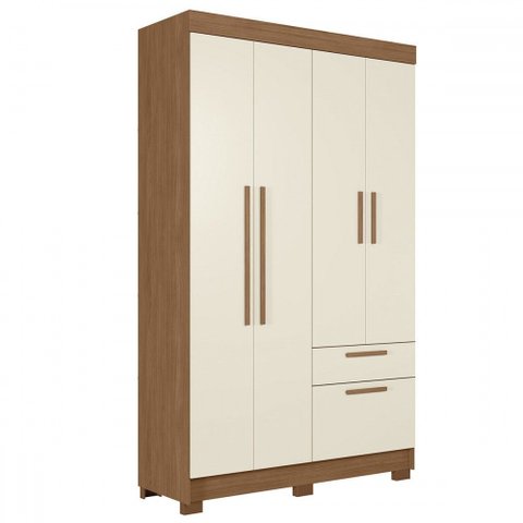 Guarda-roupa Solteiro Sonora 4 Portas 2 Gavetas Jatoba/areia - Pnr Móveis