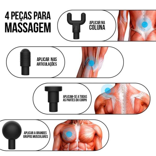 Massageador Pistol Elétrico Fisioterapia Alívio Muscular 6 Níveis - Fascial Gun LE-320 Preto - 3