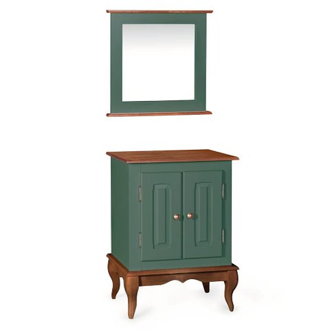 Gabinete para Banheiro 2 Portas com Espelheira Dália 3057 - Verde Musgo/imbuia Glazer