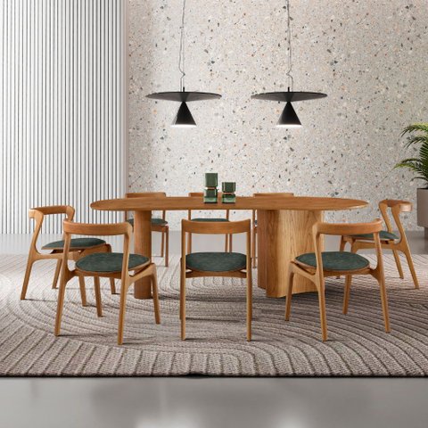 Mesa de Jantar Soláris 220cm Madeira Tampo Laminado Orgânico com 8 Cadeiras Solaris