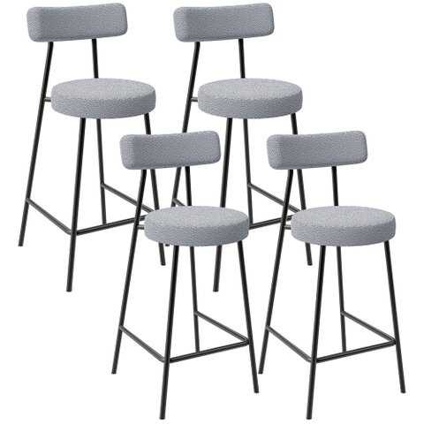 Kit 04 Banquetas Baixa para Cozinha Sala de Jantar Bar Bancada Milão L02 Bouclê Cinza - lyam decor L