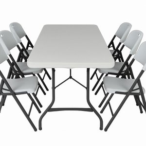 Conjunto para Refeitório Dobrável Polietileno Mesa + 6 Cadeiras