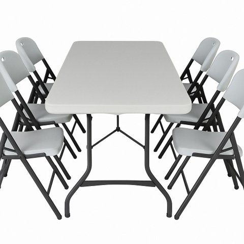 Conjunto para Refeitório Dobrável Polietileno Mesa + 6 Cadeiras