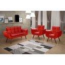 Ver imagem 1 de Conjunto Poltrona Namoradeira e 02 Poltronas Bella Pés em Madeira Bella Decor - Vermelho Cód. 100 Su