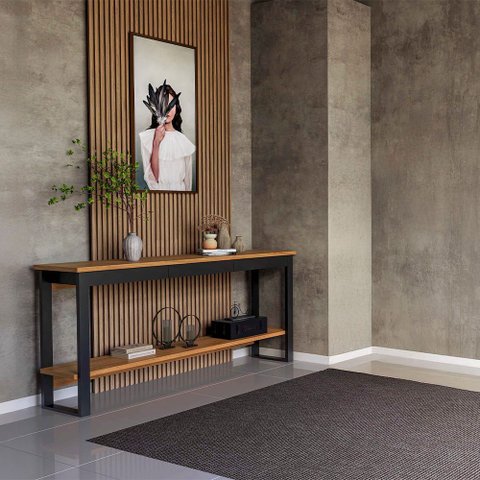 Aparador Estilo Industrial em MDF 180cm com 01 Gaveta F47 Freijó Preto Fosco Dalla Costa