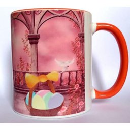 CANECA DE CERÂMICA BRANCA RESINADA COM ALÇA E BORDA LARANJA (PASCOA) - 3