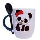 Ver imagem 1 de CANECA BRANCA DE CERAMICA RESINADA COM INTERIOR E COLHER VERDE (PANDA)
