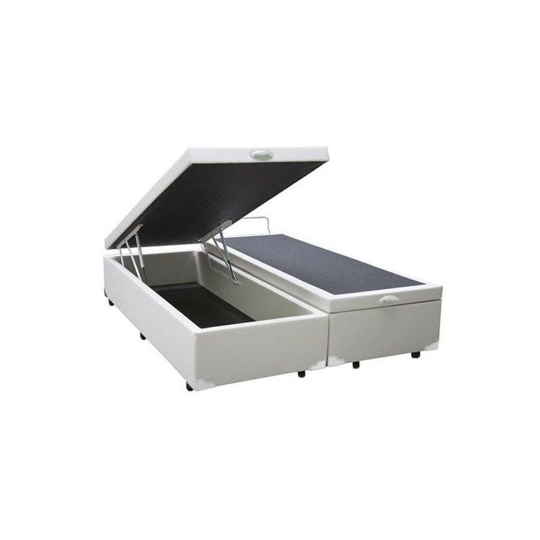 Base Cama Box Baú Bipartido Casal Corino Branco 43x138x188