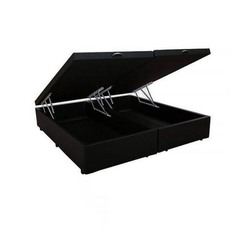 Base Cama Box Baú Bipartido Casal Suede Preto 43x138x188