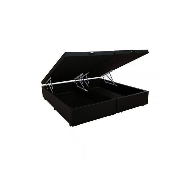 Base Cama Box Baú Bipartido Casal Suede Preto 43x138x188