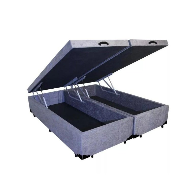 Base Cama Box Baú Bipartido Casal Suede Cinza 43x138x188