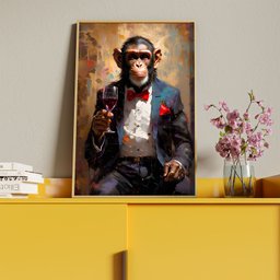 Quadro Decorativo Animais Monkey Evolution com Moldura Dourada - 200x120 Cm - 4