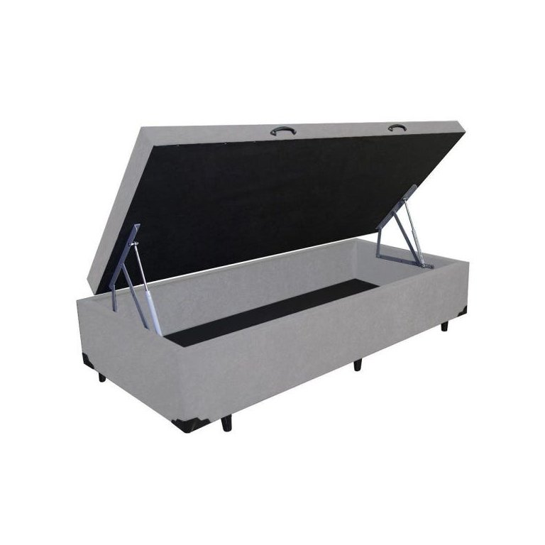 Base Cama Box Baú Solteiro Corino Cinza 43x88x188