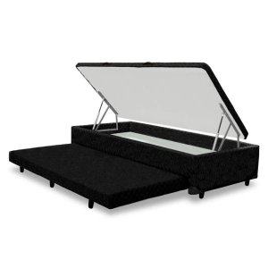 Base para Cama Box Solteiro 3 em 1 com Baú e Cama Auxiliar Preta