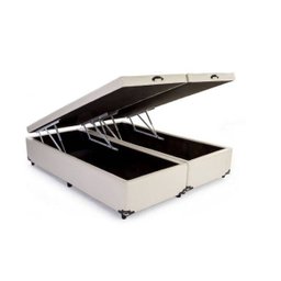 Base Cama Box Baú Bipartido Queen Size Suede Bege 43x158x198 - 1