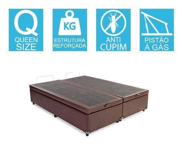 Base Cama Box Baú Bipartido Queen Size Corino Marrom 43x158x198 - 2