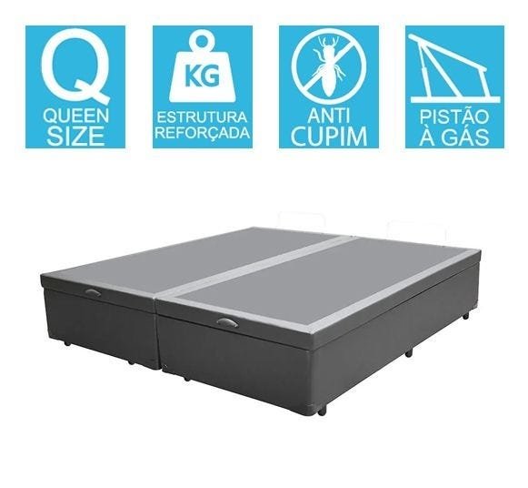 Base Cama Box Baú Bipartido Queen Size Corino Cinza 43x158x198 - 2