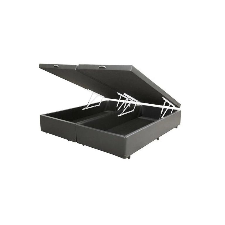 Base Cama Box Baú Bipartido Queen Size Corino Cinza 43x158x198