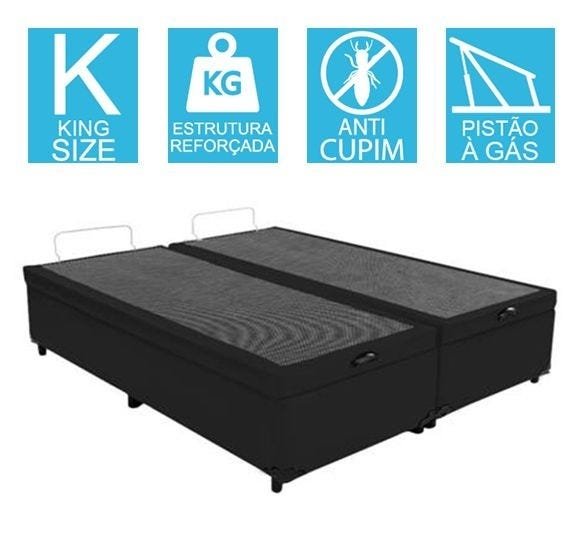 Base Cama Box Baú Bipartido King Size Suede Preto 43x193x203 - 2