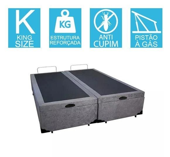 Base Cama Box Baú Bipartido King Size Suede Cinza 43x193x203 - 2