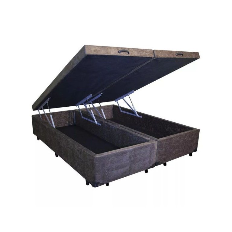 Base Cama Box Baú Bipartido King Size Suede Marrom 43x193x203 Base Cama Box Baú Bipartido King Size Suede Marrom 43x193x203