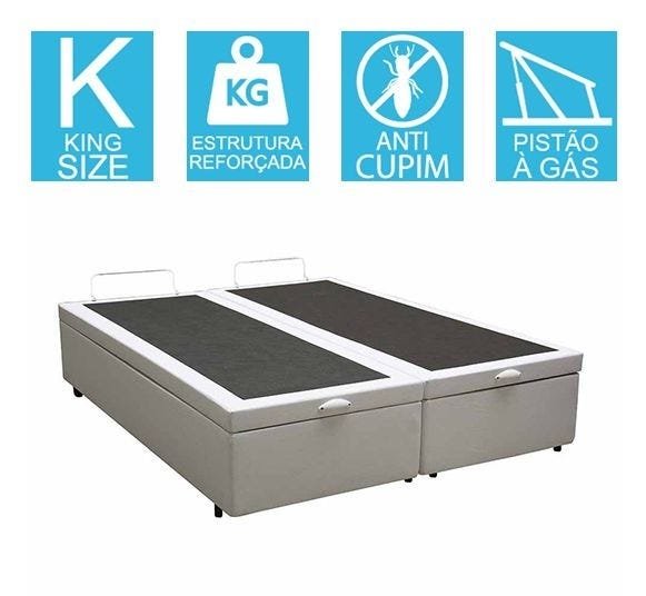 Base Cama Box Baú Bipartido King Size Corino Branco 43x193x203 - 2