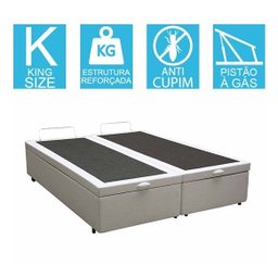 Base Cama Box Baú Bipartido King Size Corino Branco 43x193x203 - 2
