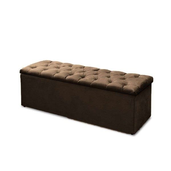 Baú Recamier Queen Suede Marrom 47x158x51