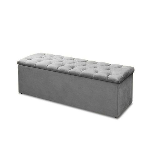 Baú Recamier Queen Suede Cinza 47x158x51