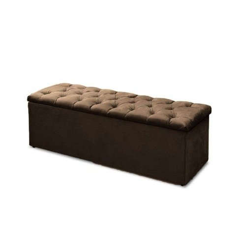 Baú Recamier Casal Suede Marrom 47x138x51