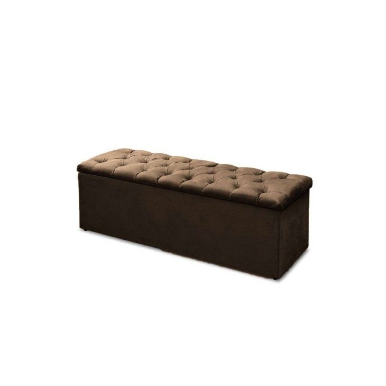 Baú Recamier Casal Suede Marrom 47x138x51