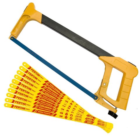 Arco de Serra Profissional Ajustável 12" Pol + 10 Lâminas de Aço 18 Dentes
