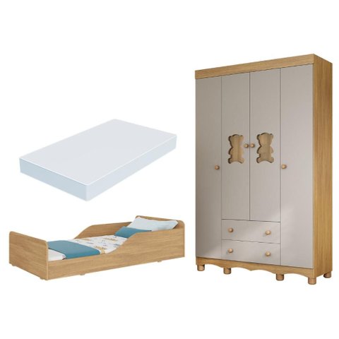 Jogo de Quarto Infantil Minicama com Colchão Incluso e Guarda-Roupa Ternura Multimóveis MP4827