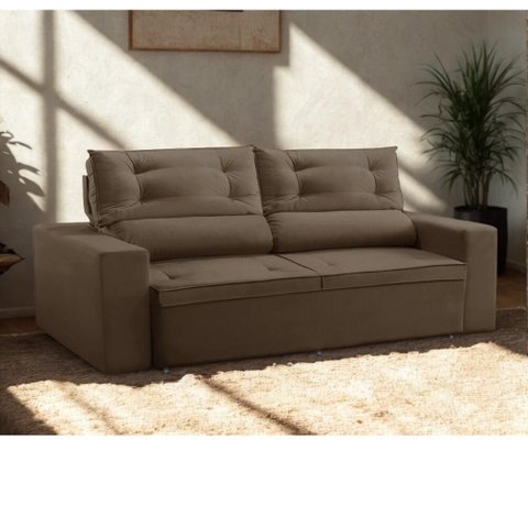 Sofá Retrátil e Reclinável 3 Lugares com Molas 1,80m Lisboa Suede Marrom Mirra Decor