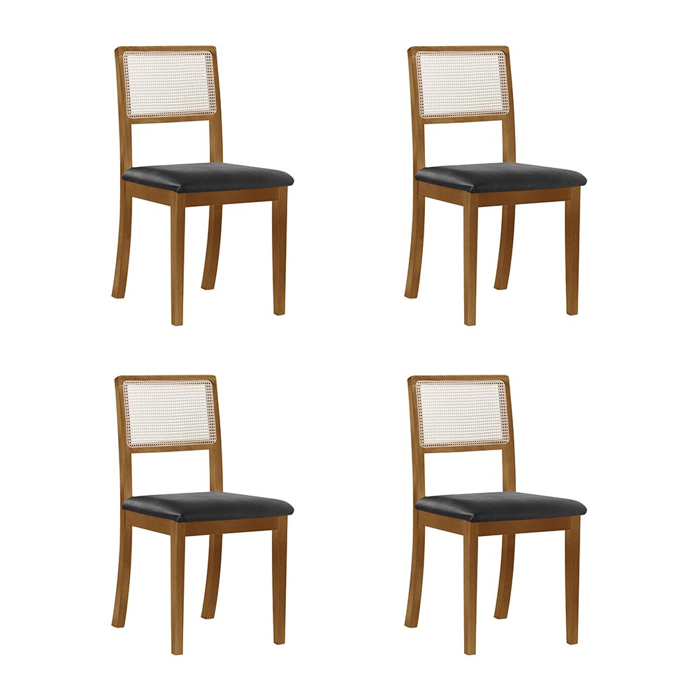 Kit 4 Cadeiras de Jantar Estofada Couro Rubi Madeira Maciça:preto