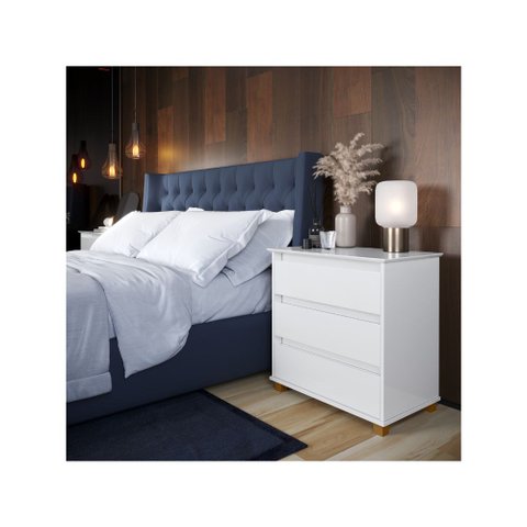 Mini Cômoda Ej Mesa de Cabeceira para Quarto com 3 Gavetas - Branco