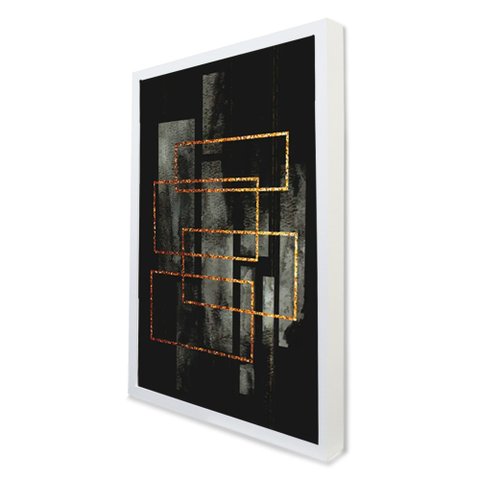 Quadro Decorativo Abstrato Moderno em Moldura Caixa Tacolado Moldura Caixa 3cm Branca sem Vidro 20 X