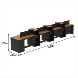 Estação de Trabalho 8 Lugares Smart Office 8 Mesas 6 Armários 1 Aparador - Preto e Cedro - 6