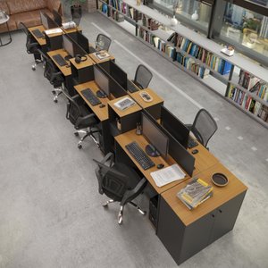 Estação de Trabalho 8 Lugares Smart Office 8 Mesas 6 Armários 1 Aparador - Preto e Cedro