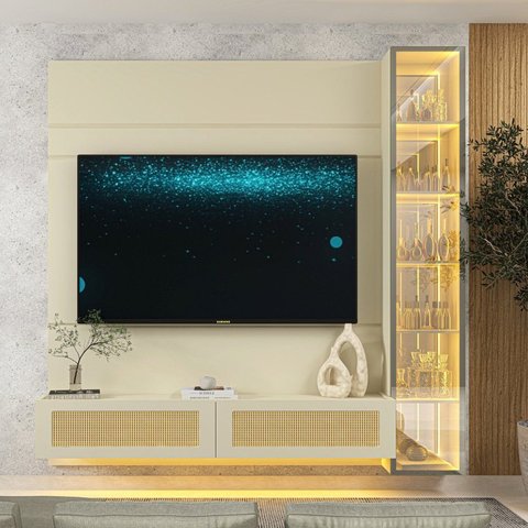 Home para TV até 65 Polegadas com LED 191,2cm x 217,6cm 100% MDF Luminare/Native Gelius Móveis