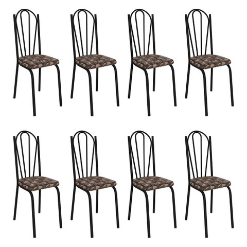 Kit 8 Cadeiras de Cozinha Alabama Estampado Mosaico Palha Pés de Ferro Preto - Pallazio