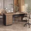 Ver mais imagens de Mesa para Escritório 4 Gavetas com Chave Lado Esquerdo Nogal/Preto