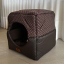 Ver imagem 3 de Cama para Cachorro Toca Quadrada em Corino + Poliéster Marrom Escuro Lv Média (m) 40 X 40 X 40 Cm